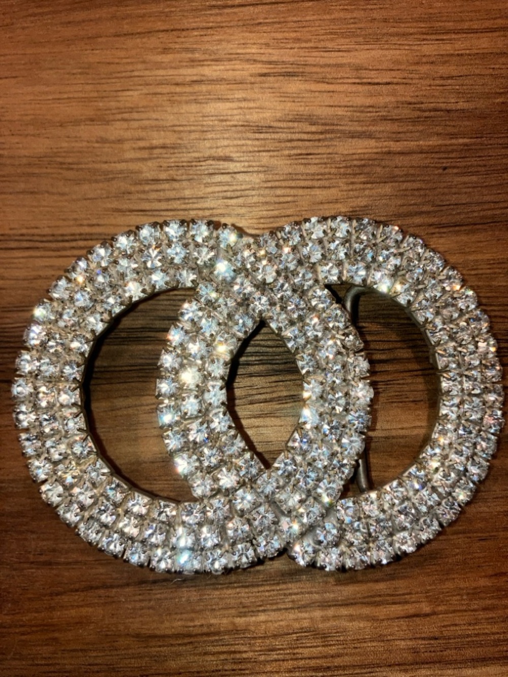 Conjoined Double Circle Rhinestone Belt Buckle Brooch Jewelry Pendant Bling RARE
